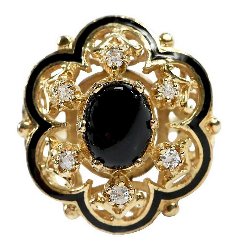 Appraisal: kt Gemstone Ring center oval black onyx cabochon approx x