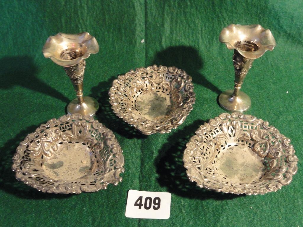 Appraisal: Three pierced and scrolled silver dishes Birmingham made by William