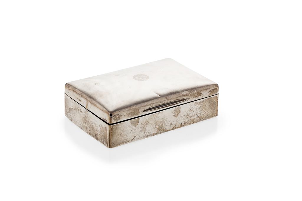 Appraisal: A table silver cigarette box London circa plain rectangular form