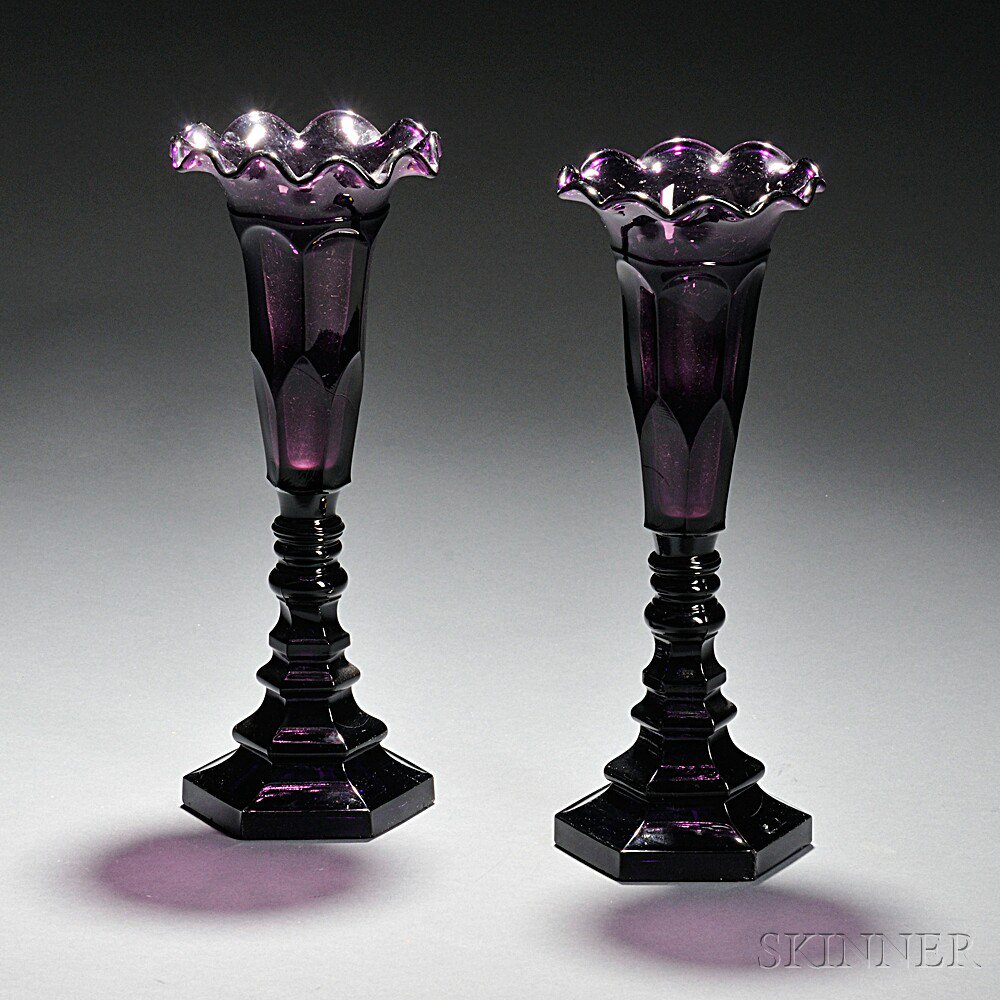 Appraisal: Two Amethyst Pressed Arch Glass Vases mid to late th