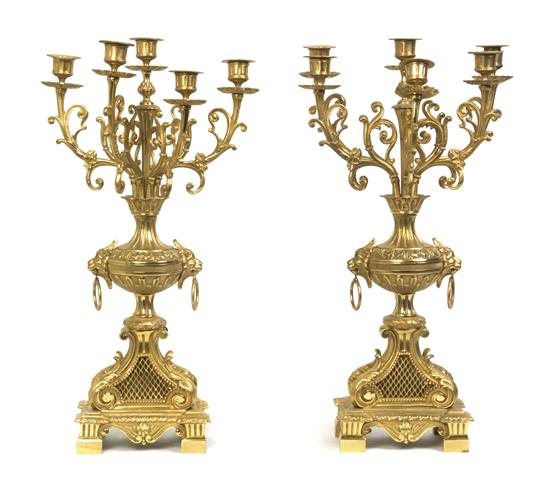 Appraisal: Sale Lot A Pair of Continental Gilt Bronze Six-Light Candelabra