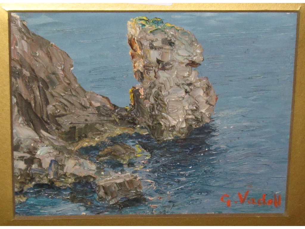 Appraisal: Oil on board of a rocky coast signed G Vadell