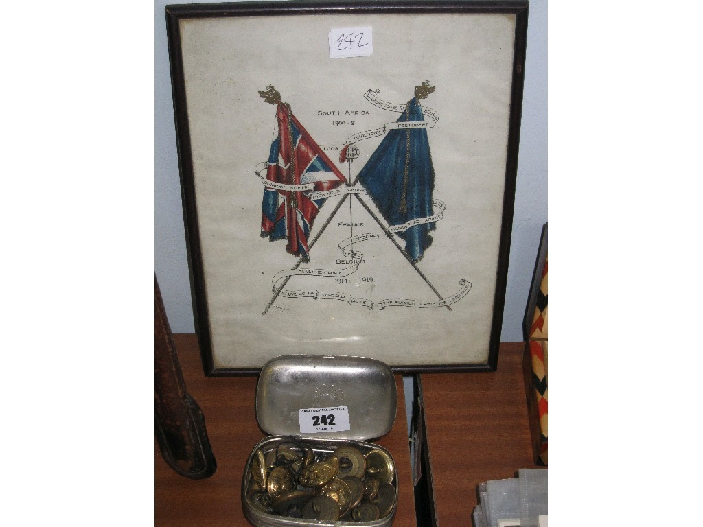 Appraisal: Lot comprising box of military buttons and a commemorative picture