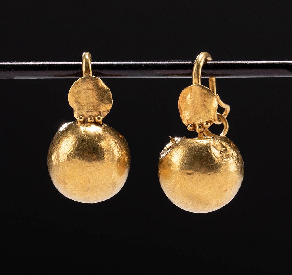 Appraisal: Roman Gold Earrings - Ball Bulla Forms Roman Imperial Period