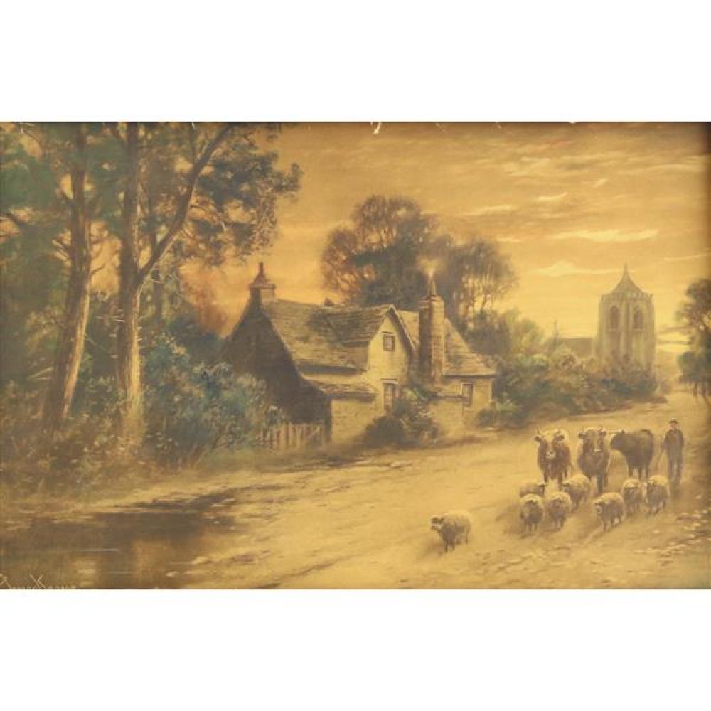 Appraisal: ELMER KEENE BRITISH TH CENTURY BUCOLIC LANDSCAPE WITH FARMER CATTLE