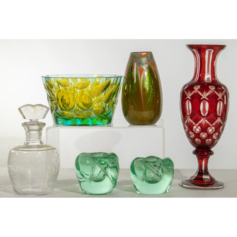 Appraisal: GLASS ASSORTMENT items including an etch marked Baccarat decanter a