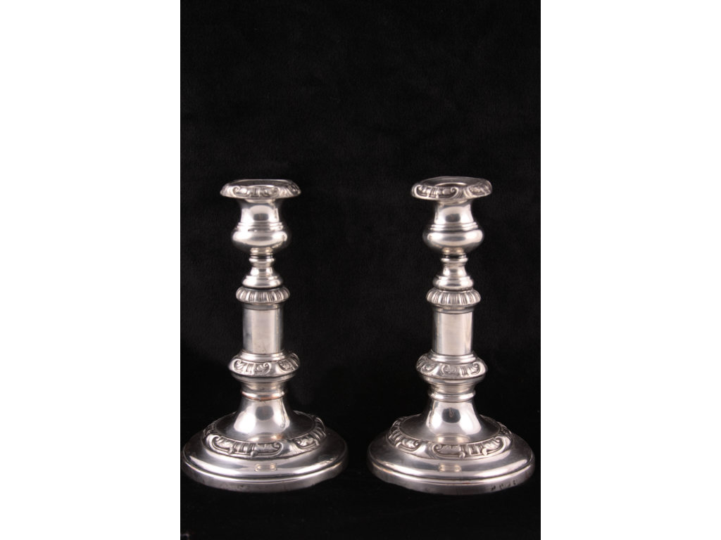 Appraisal: Pair of Sheffield Plate Telescopic Candlesticks th c attractive patina