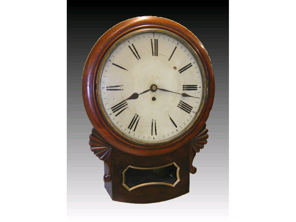 Appraisal: Mahogany single fusee drop dial wall clock within a turned