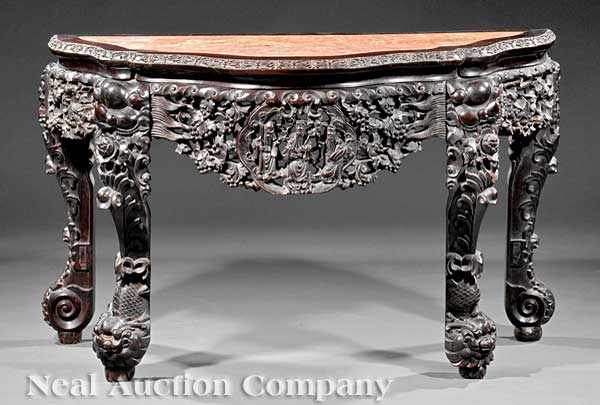 Appraisal: A Massive Antique Chinese Carved Hardwood Console Table late th