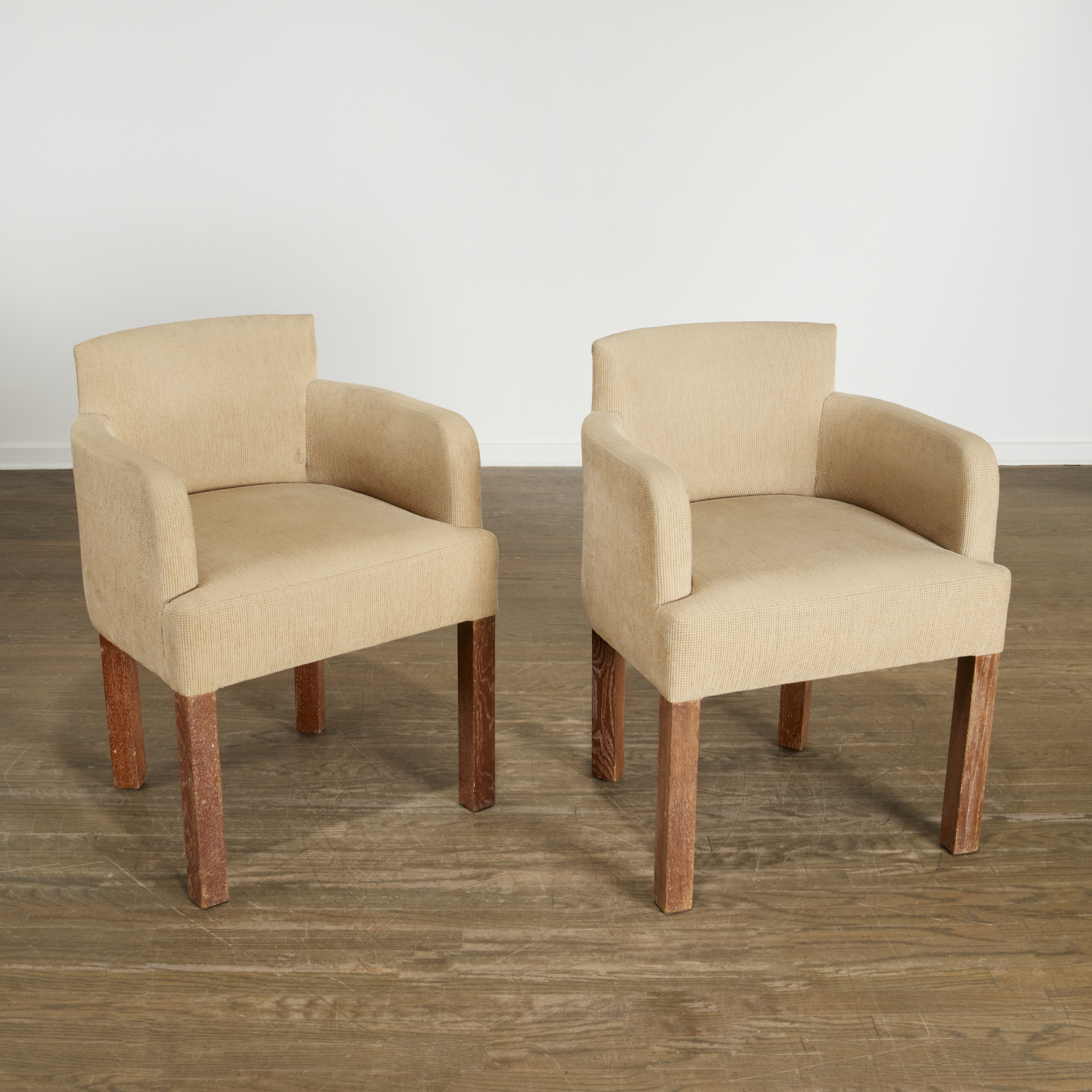 Appraisal: PAIR FRENCH MID-CENTURY CERUSED OAK BERGERES Mid th c in