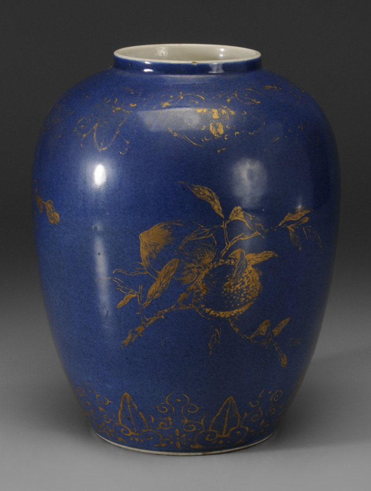 Appraisal: Chinese Blue-Glazed and Gilt- Decorated Vase Chinese th or th