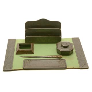 Appraisal: Tiffany Zodaic Pattern Bronze Desk Set Tiffany Zodaic Pattern Patinated