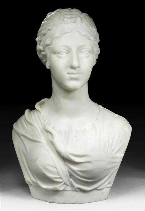 Appraisal: BUST OF A YOUNG WOMAN A L'ANTIQUE Empire signed inscribed