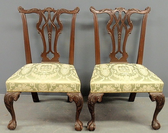 Appraisal: - Pair of Chippendale style mahogany side chairs h x