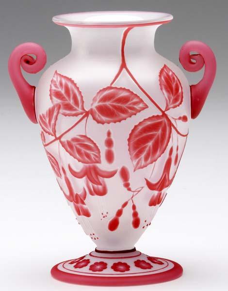 Appraisal: THOMAS WEBB Small footed vase with scrolled handles and wheel-carved