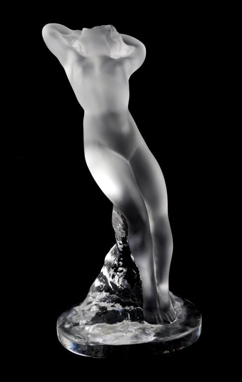 Appraisal: Lalique France art glass frosted nude woman dancer sculpture measuring