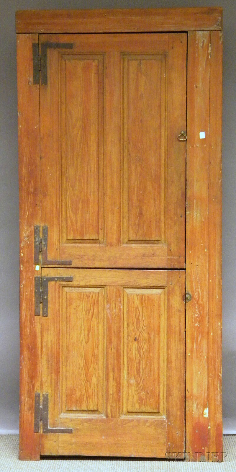 Appraisal: Country Pine Paneled Two-door Cupboard with wrought iron hinges the