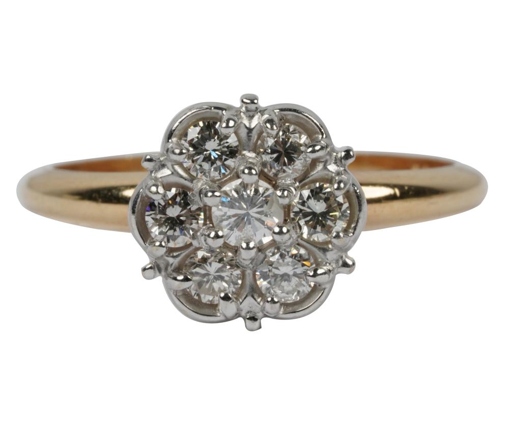 Appraisal: KARAT GOLD DIAMOND FLORAL RINGcontaining seven full-cut diamonds H-K SI-I