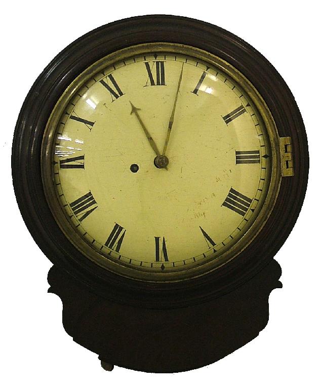 Appraisal: English mahogany small single fusee drop dial wall clock the