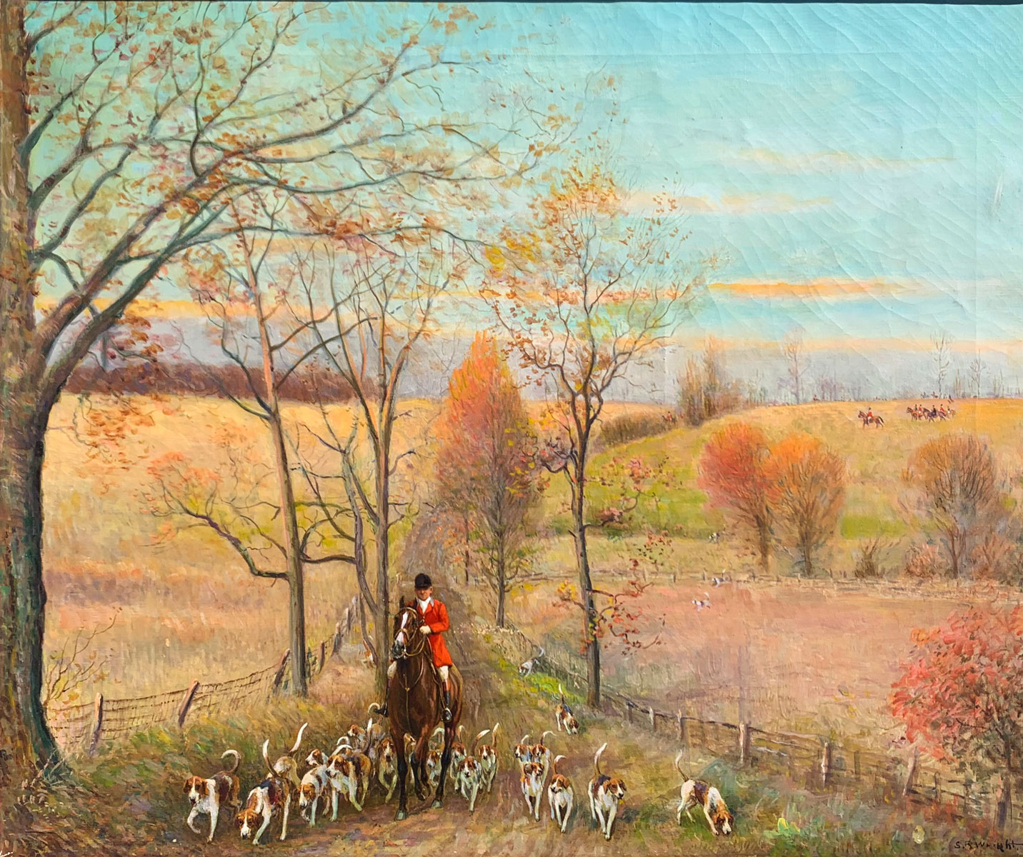 Appraisal: WRIGHT S R American th Century Fox Hunt Scene Oil