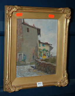 Appraisal: NORAH GURDON 'SPANISH VILLAGE' OIL ON PANEL