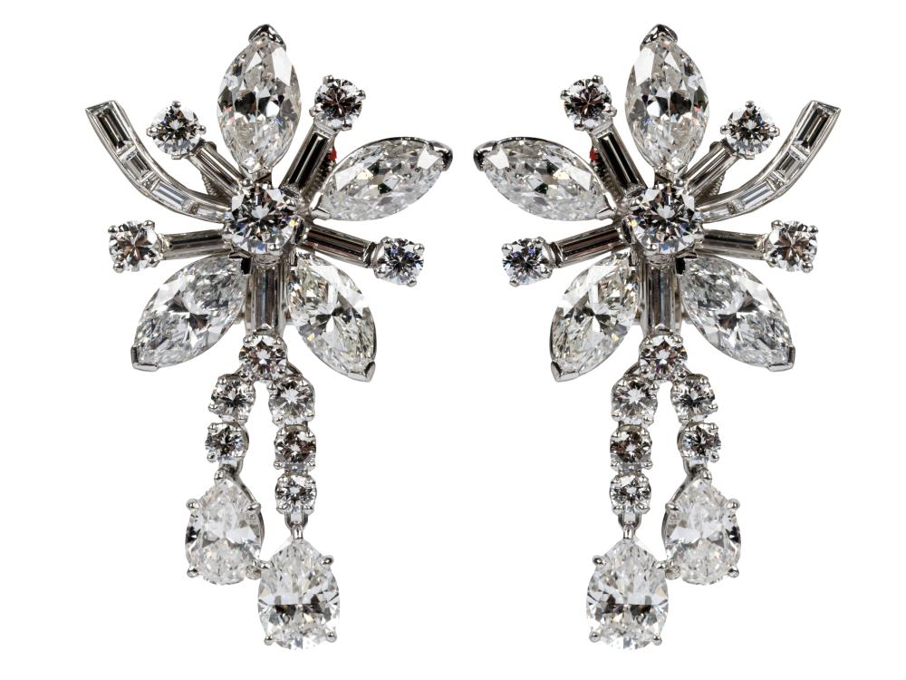 Appraisal: PAIR OF PLATINUM DIAMOND CLUSTER EARRINGScontaining one marquise brilliant cut