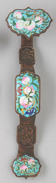 Appraisal: A wood ruyi scepter with cloisonn enameled metal mounts thCentury