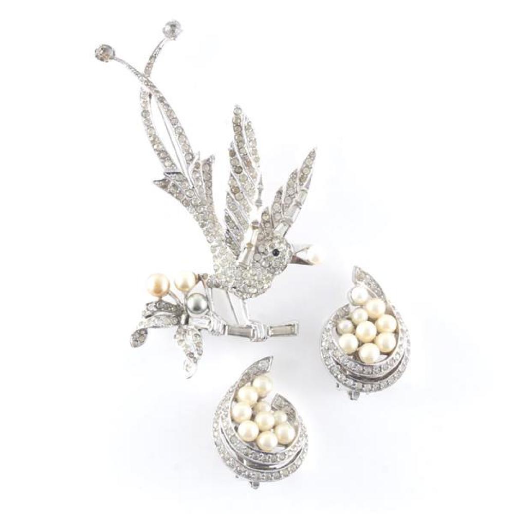 Appraisal: MB BOUCHER 'LYRE BIRD' FIGURAL PIN BROOCH WITH DIAMANTE BAGUETTES