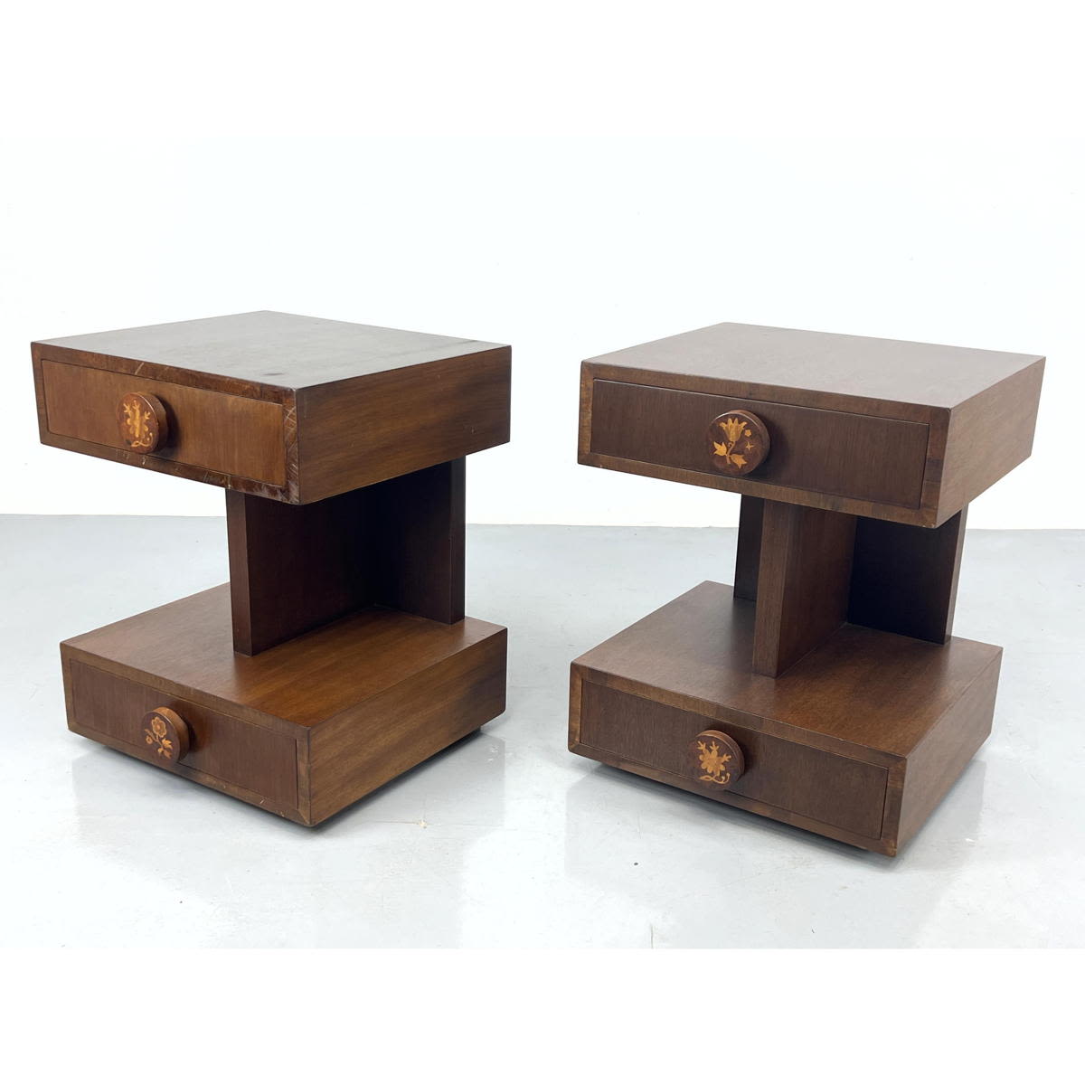 Appraisal: Pr ANDREW SZOEKE Designer Night Stands Side Tables Round Pulls