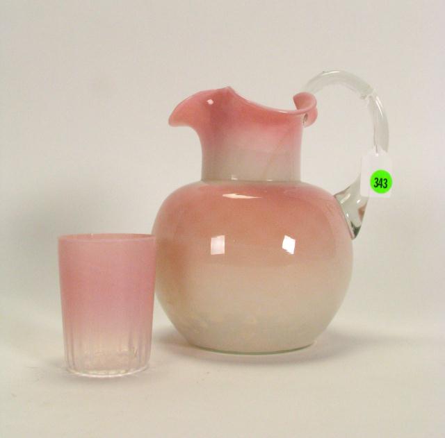 Appraisal: Antique Peach Opalescent Pitcher and Tumbler includes '' pitcher with