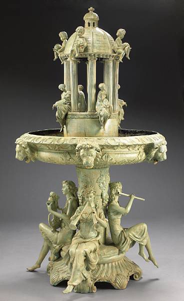 Appraisal: A Neoclassical style patinated bronze fountain modern The open pavilion