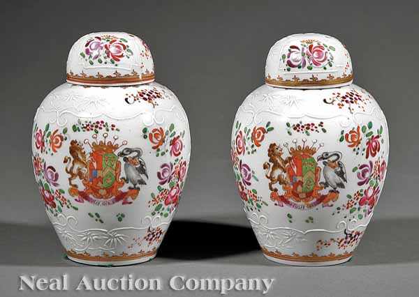 Appraisal: A Pair of French Porcelain Lidded Ginger Jars in the