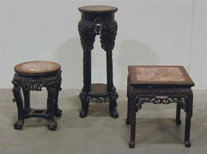 Appraisal: Three Chinese marble-top hardwood stands H in tallest