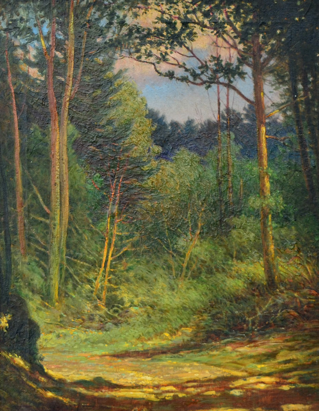 Appraisal: LAMB Frederick Mortimer American - Sunlit Forest Scene Oil Canvas