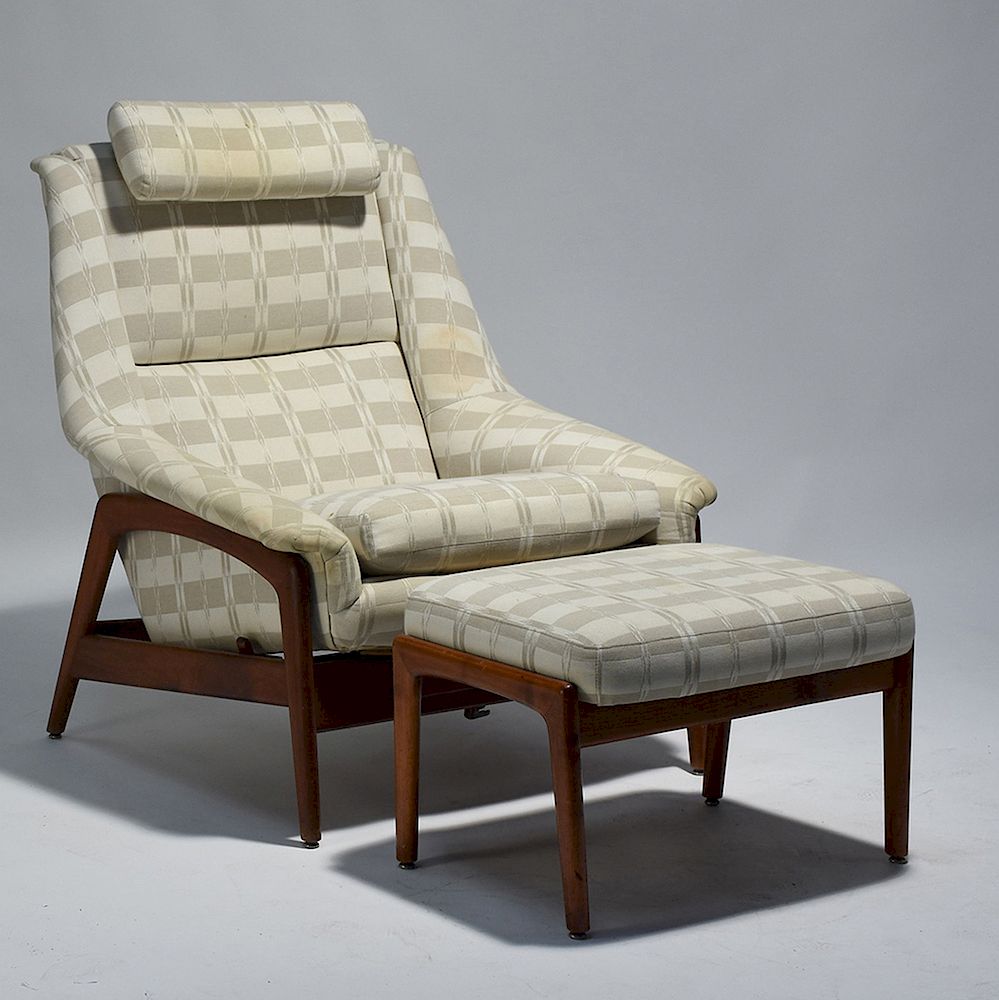 Appraisal: Dux Mid-Century teak reclining chair and ottoman Dux Mid-Century teak