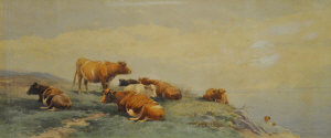 Appraisal: Tom Rowden - - Cattle in a coastal setting watercolour