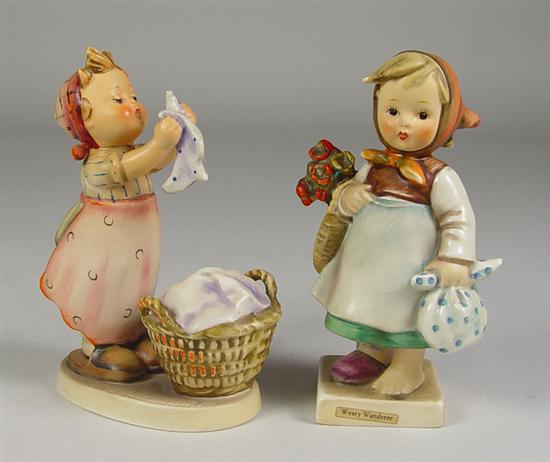 Appraisal: Two Hummel Figurines Wash Day mold - trademark tall light