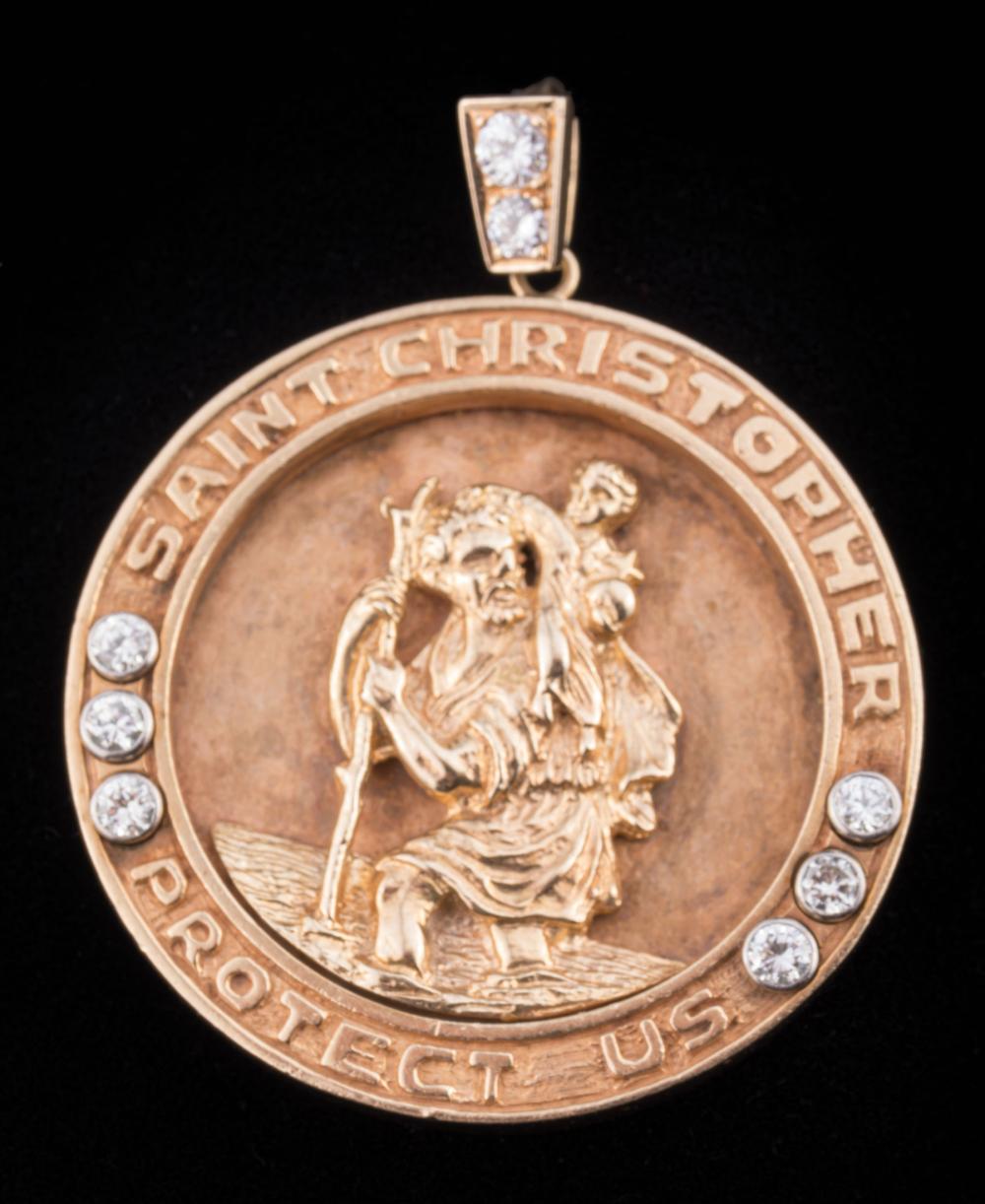 Appraisal: Yellow Gold and Diamond St Christopher Medal set with full