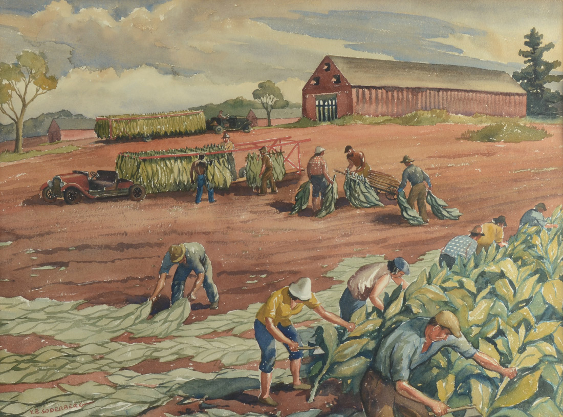 Appraisal: SODERBERG Yngve American - Country Scene with Tobacco Pickers Clearing