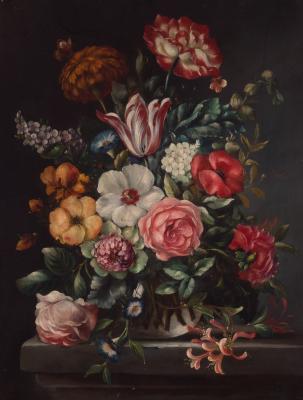 Appraisal: th Century Vase of Flowers on a marble ledge oil