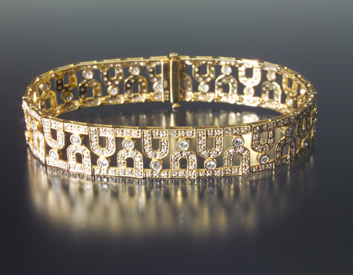 Appraisal: Art deco inspired k yellow gold diamond bracelet set with