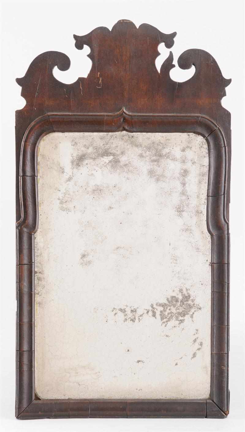 Appraisal: QUEEN ANNE WALNUT SMALL MIRROR The arched plate within narrow