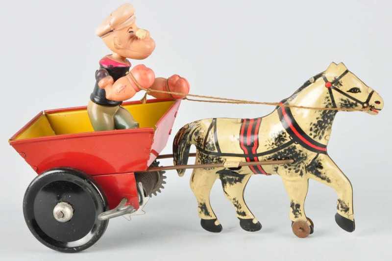 Appraisal: Tin Marx Horse-Drawn Popeye Cart Wind-Up Toy Description American Working