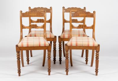 Appraisal: Four Regency mahogany dining chairs fitted loose trap seats on