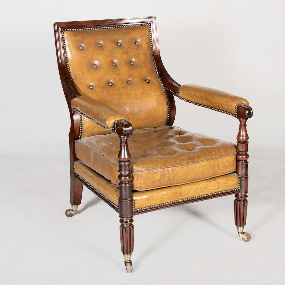 Appraisal: Late George IV Mahogany and Leather Upholstered Library Armchair Fitted