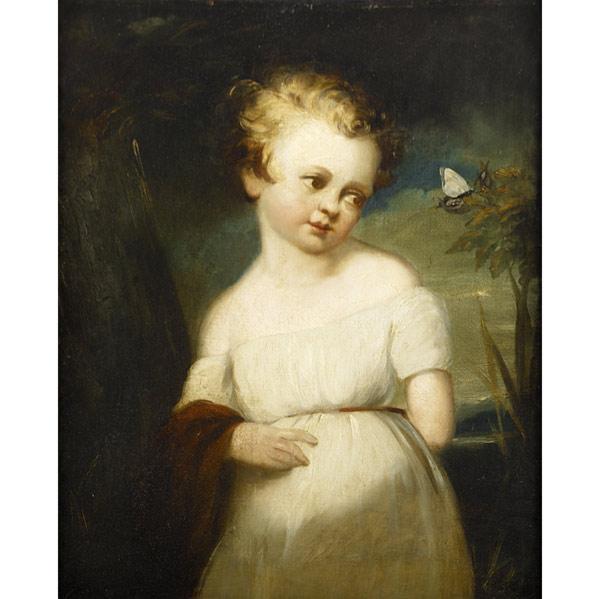 Appraisal: TH C EUROPEAN PORTRAIT Untitled Girl with Butterfly oil on