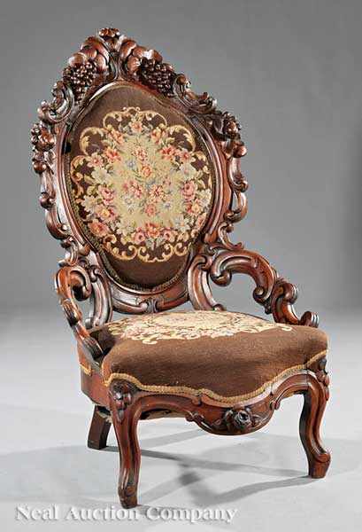 Appraisal: An American Rococo Highly Carved Walnut Slipper Chair mid- th