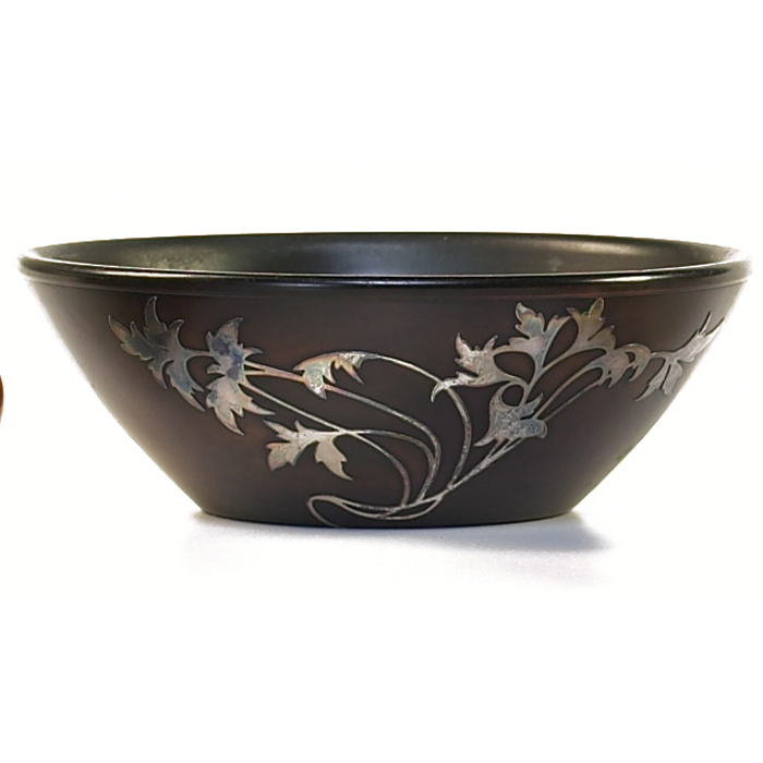 Appraisal: Heintz bowl flaring form sterling on bronze applied leaf design