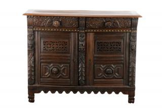 Appraisal: Continental Carved and Stained Oak Cabinet Continental likely Belgian mid