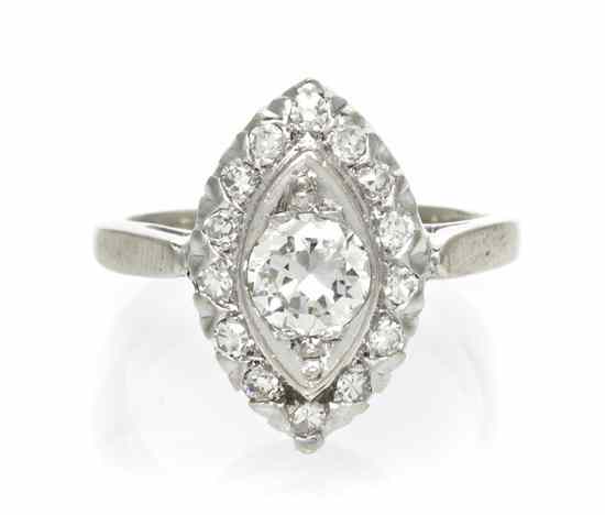 Appraisal: A Karat White Gold and Diamond Ring in a navette